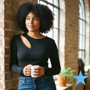 Marcella NYC Seta Cut Out Long Sleeve Tshirt Woman’s Plus 3X XXXL Black NEW NWT